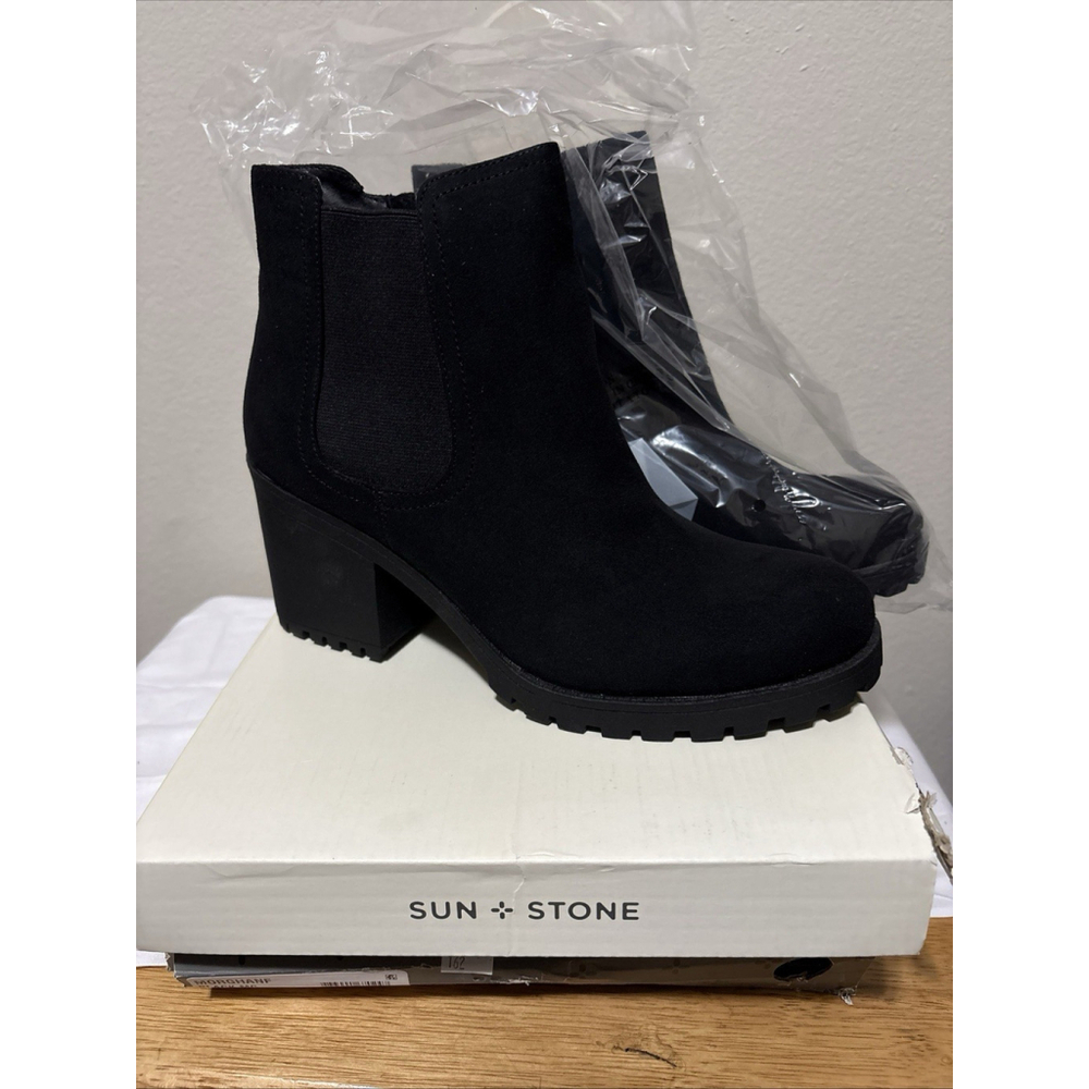 Sun + Stone Women's Black Micro Morghan Lug Sole Booties Shoe Size 10.5 M
